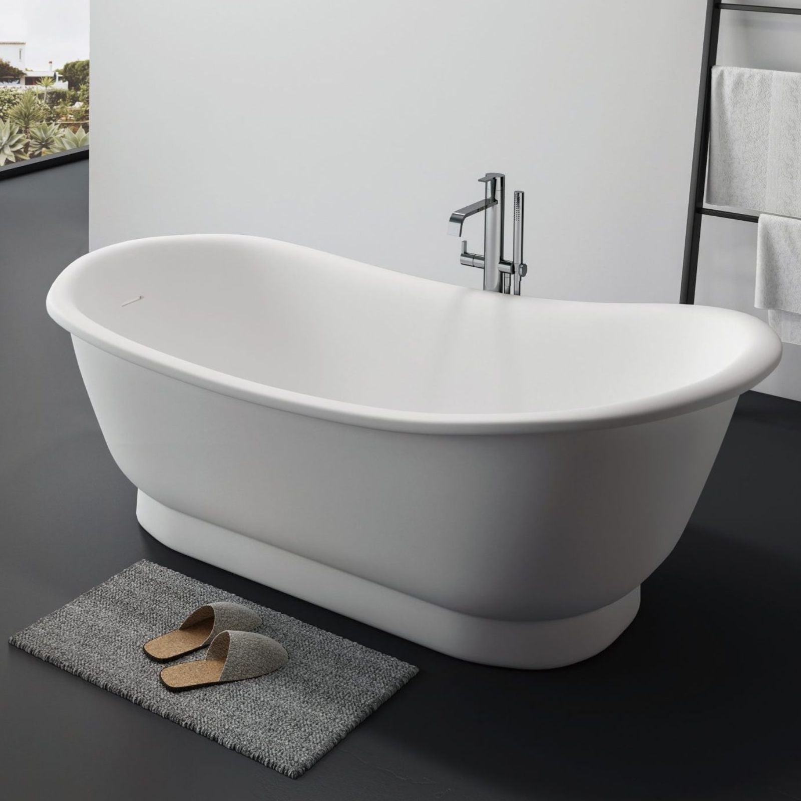 Lifestyle 6 Kaskade Naomi Freestanding Slipper Stone Bath Matte White 1700mm VX110-1700 - The Blue Space
