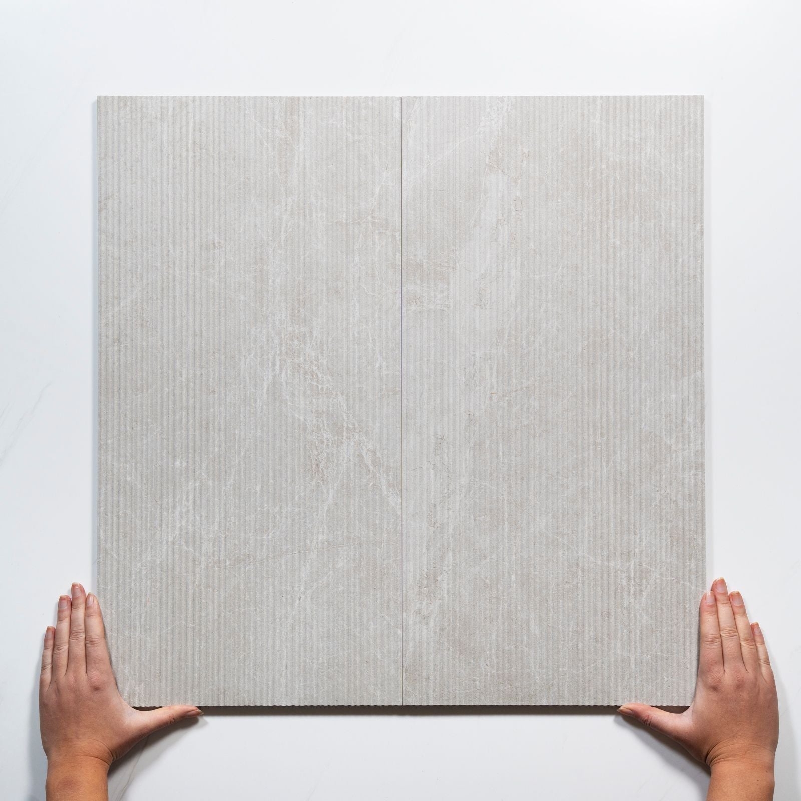 Pattern Lay With Hand Kew Pearl Ribbed Decor Porcelain Tile 300 x 600mm PISBIF1 - The Blue Space