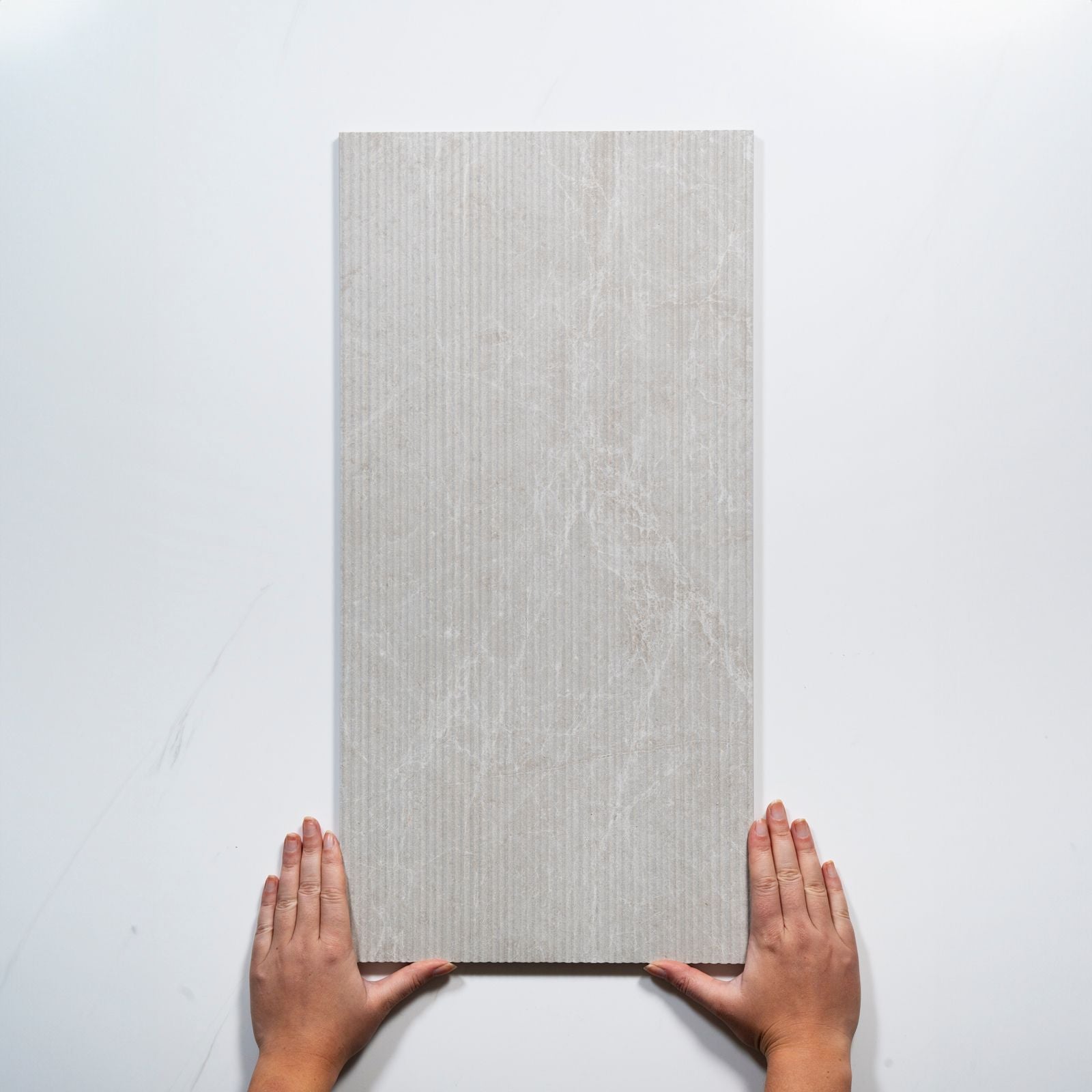 With Hand Kew Pearl Ribbed Decor Porcelain Tile 300 x 600mm PISBIF1 - The Blue Space