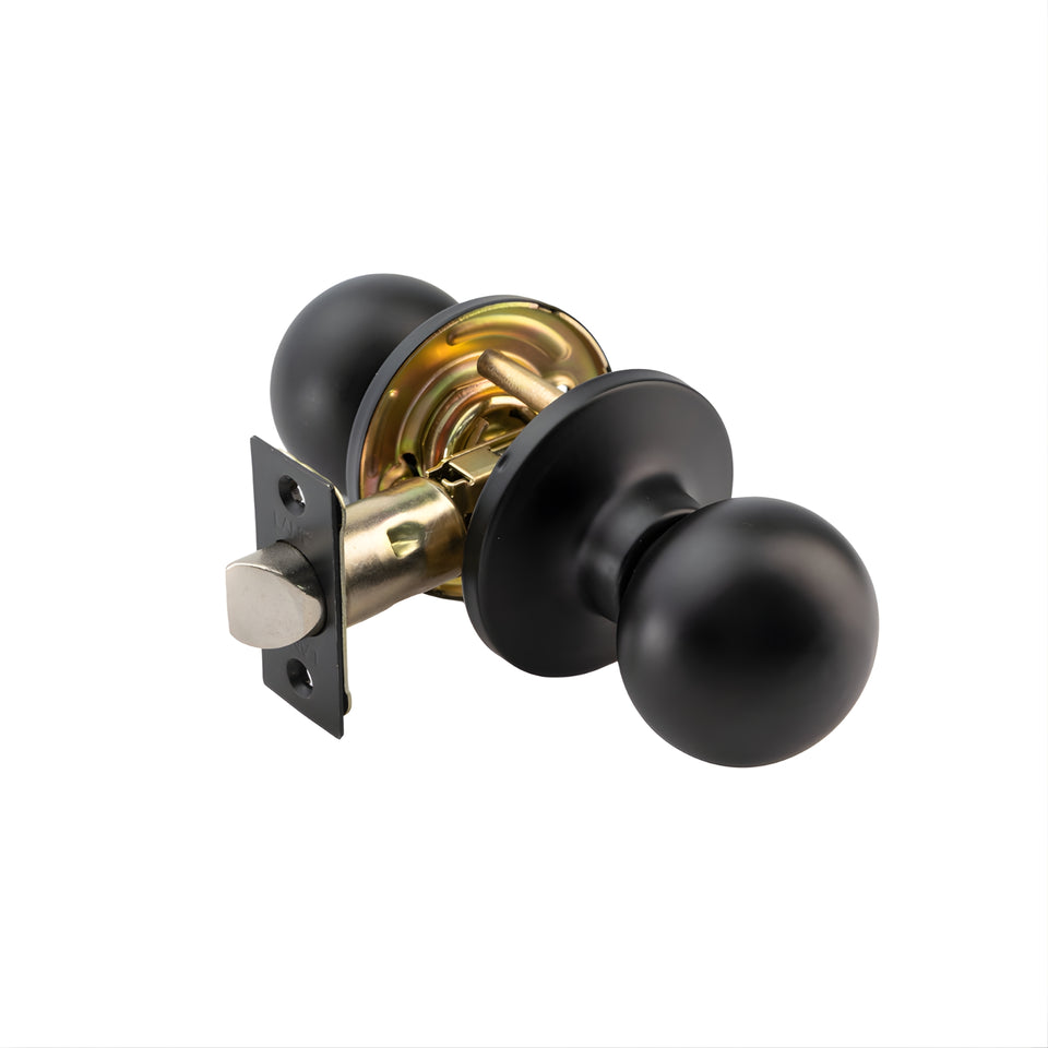 Lane Bala Passage Knob Door Handle Set On Round Rosette Matte Black