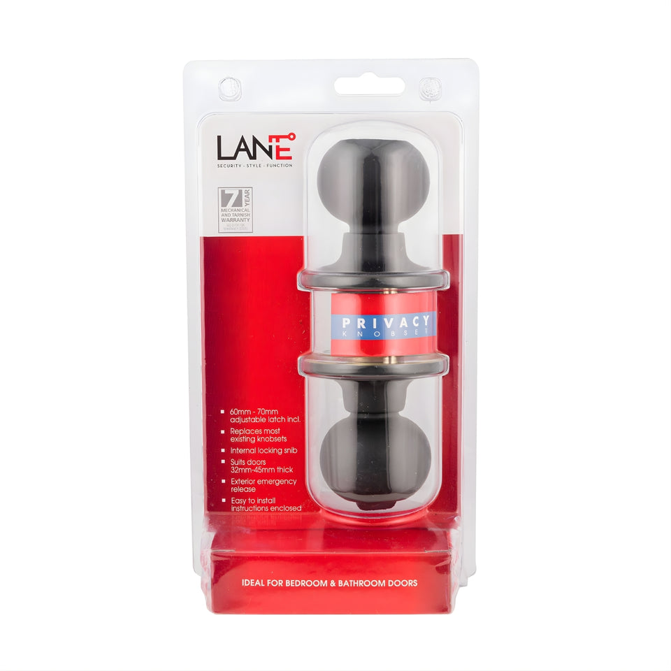 Lane Bala Privacy Knob Door Handle Set Round Rosette Matte Black