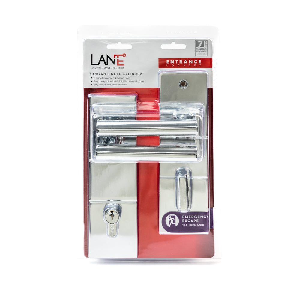 Lane Buckingham Corvan Single Cylinder Entrance Door Handle Set Polished Chrome
