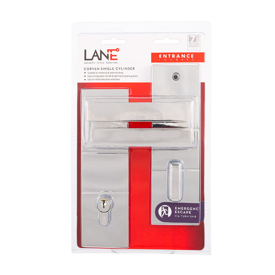 Lane Cambridge Corvan Single Cylinder Entrance Door Handle Set Polished Chrome
