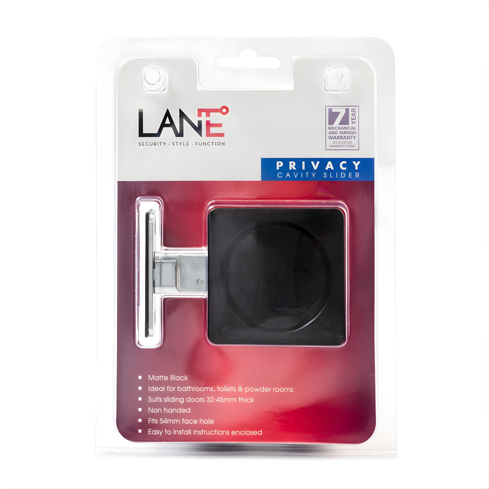 Lane Cavity Slider Door Handle Privacy Door Handle Set Square Rosette Matte Black