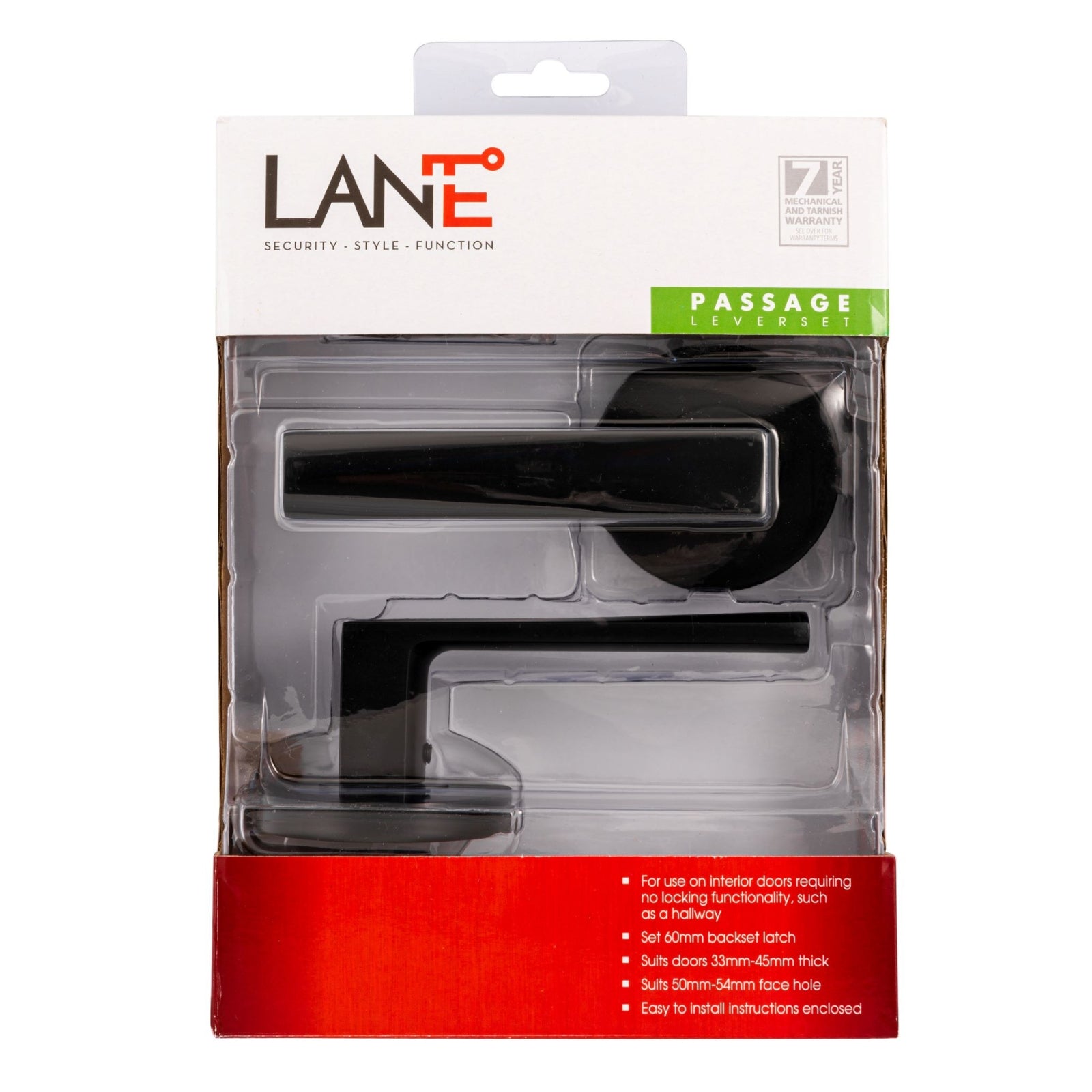 Package Lane Oxford Passage Lever Door Handle Set On Round Rosette Matte Black L984790 - The Blue Space