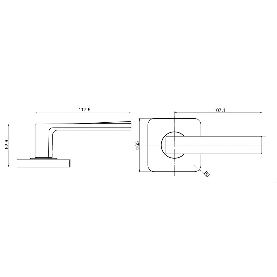 Lane Oxford Passage Lever Door Handle Set On Square Rosette Matte Black