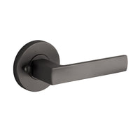 Looks Lane Oxford Privacy Lever Door Handle Set On Round Rosette Gun Metal Grey L512368 - The Blue Space
