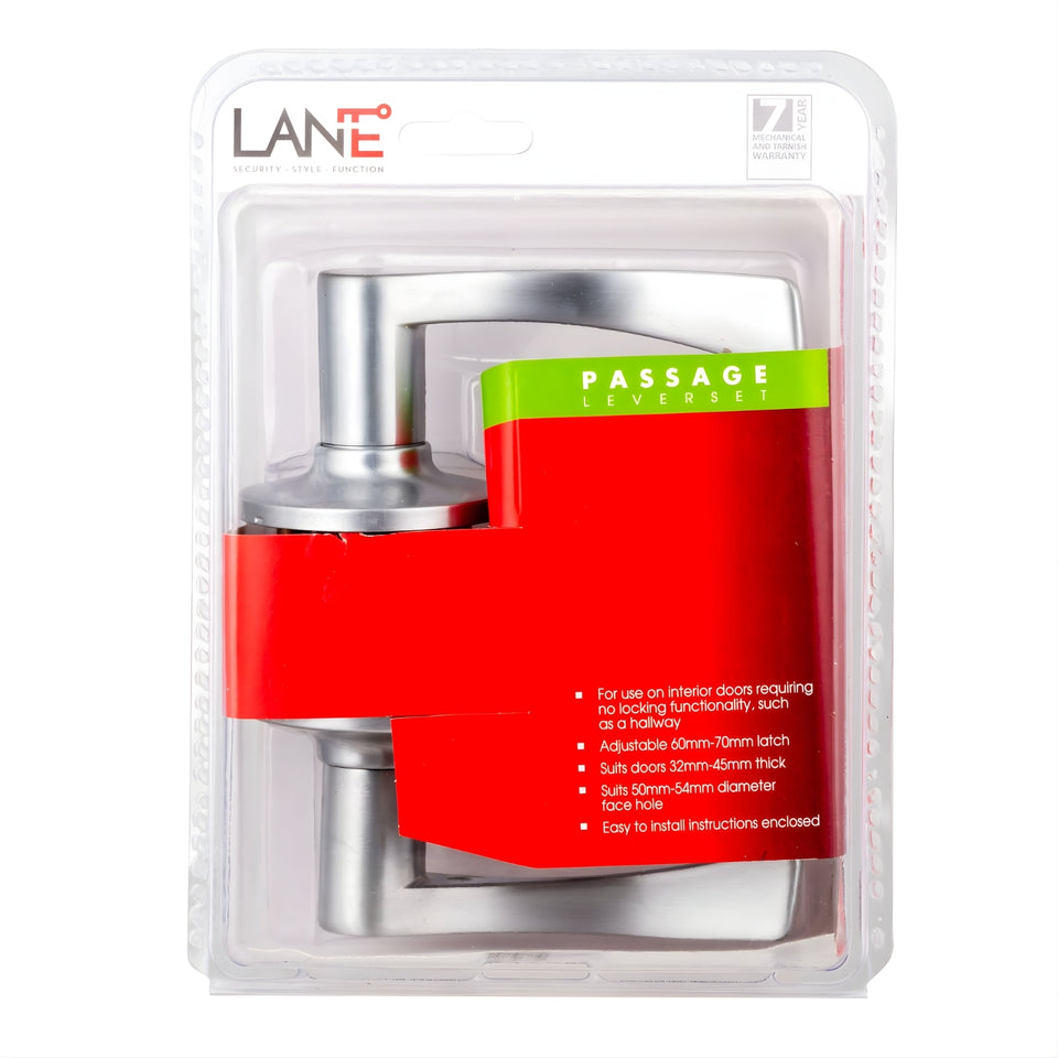 Lane Victoria Passage Lever Door Handle Set On Round Rosette Brushed Satin Chrome