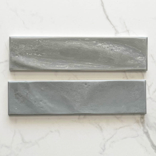 Light Grey Rylee Subway Tile Textured Gloss 75 x 300 x 9mm Italian Ceramic