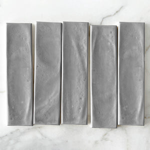 Light Grey Rylee Subway Tile Textured Gloss 75 x 300 x 9mm Italian Ceramic