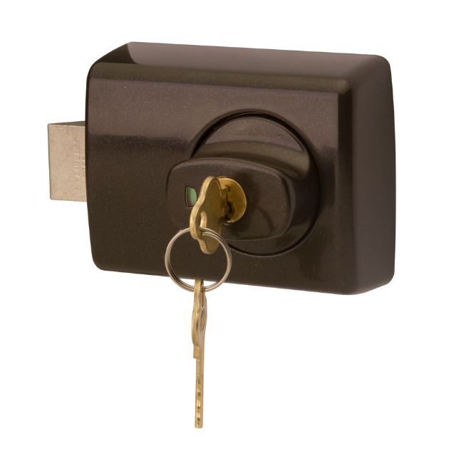 Lockwood 001 Double Cylinder Deadlatch Knob with Open In Strike Brown