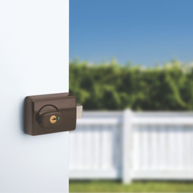 Lockwood 001 Double Cylinder Deadlatch Knob with Open In Strike Brown