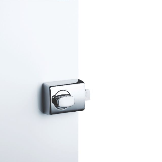 Side View Lockwood 001 Double Cylinder Deadlatch Knob with Open In Strike Chrome Plate 001-1K1CPDP - The Blue Space