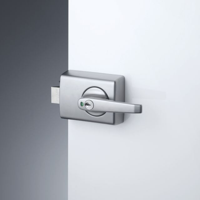 Lockwood 001 Double Cylinder Deadlatch Lever with Open In Strike Satin Chrome Plate