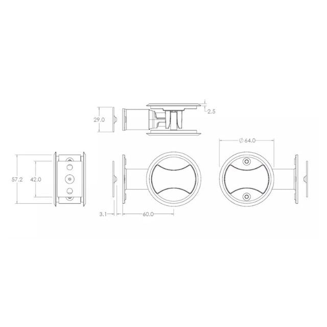 Line Drawing Lockwood Symmetry Round Cavity Sliding Door Passage Set Matte Black Dp 7450MBKDP - The Blue Space