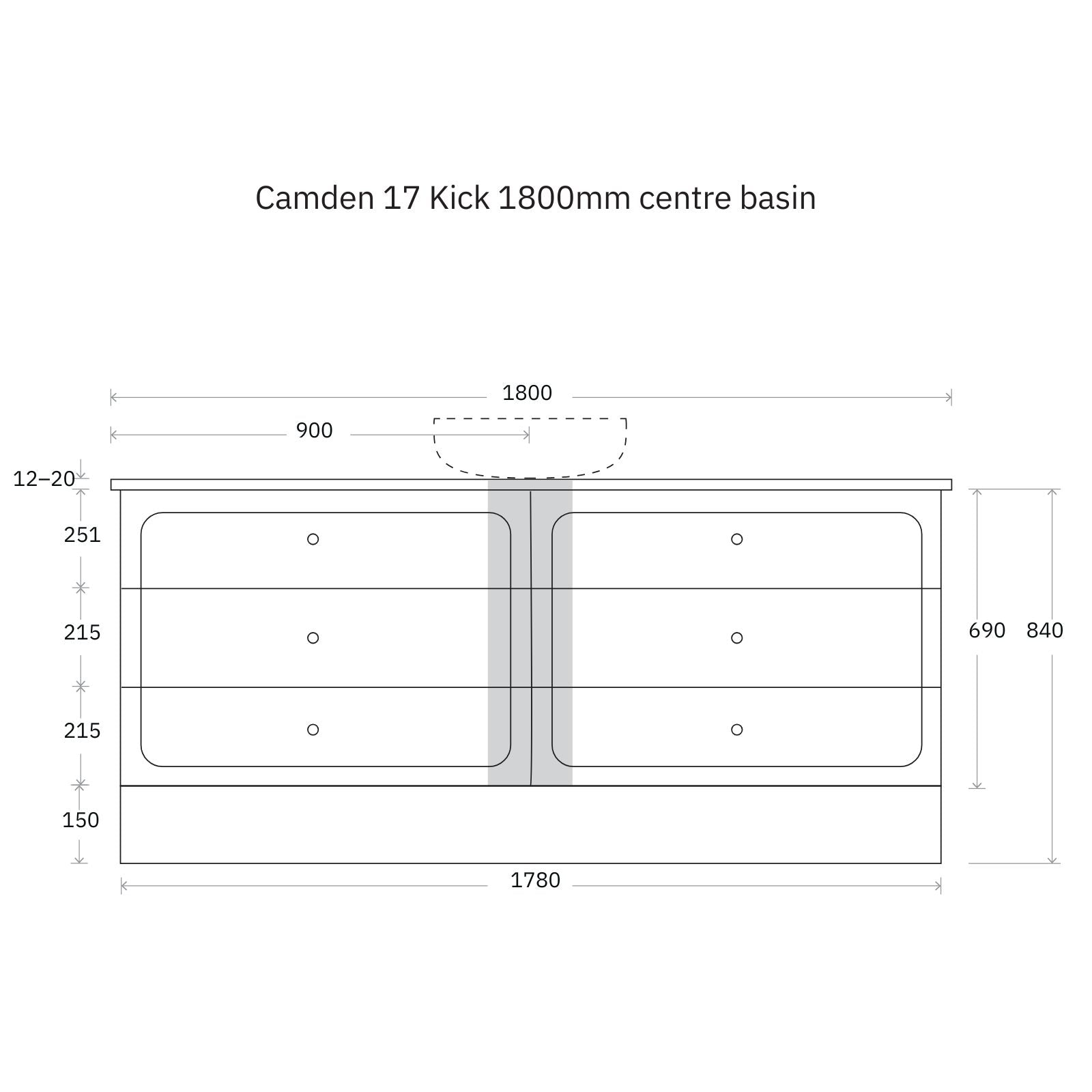 Technical Drawing Marquis Camden Floor Standing Vanity on Kickboard with Symphony Top CAMDEN17-FS-ST - The Blue Space