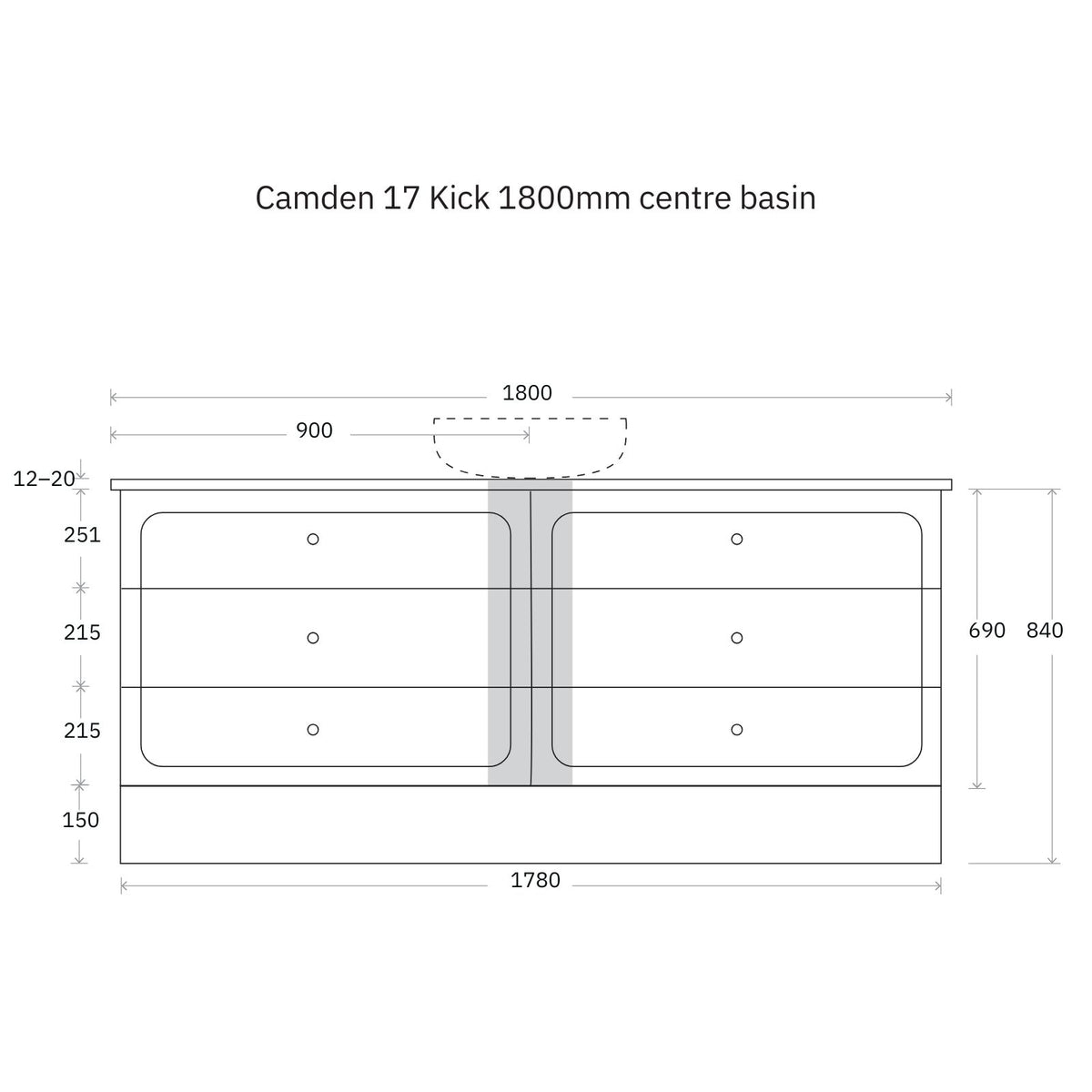 Technical Drawing Marquis Camden Floor Standing Vanity on Kickboard with Symphony Top CAMDEN17-FS-ST - The Blue Space