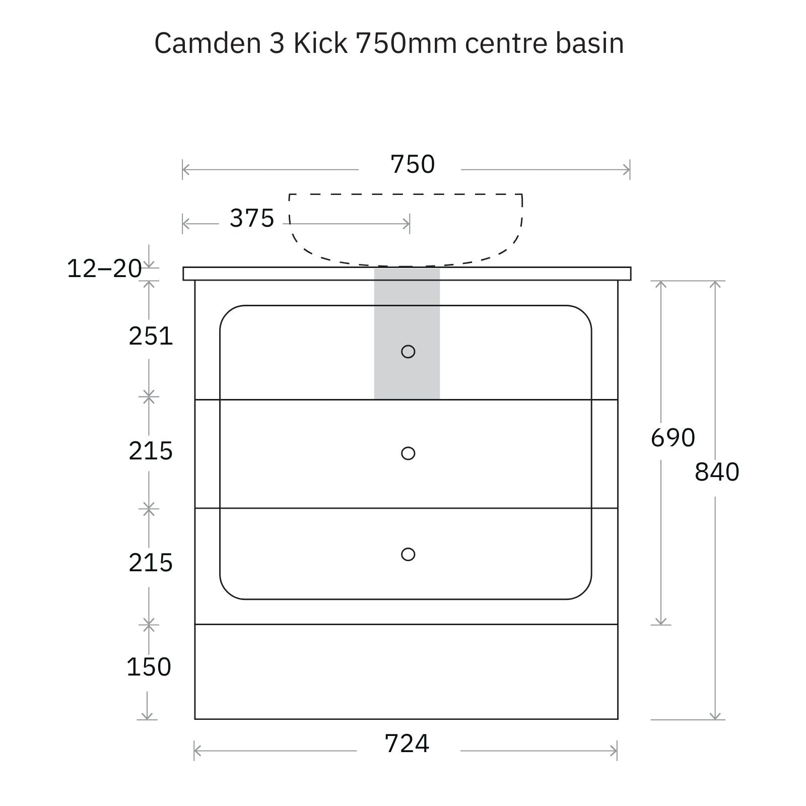 Technical Drawing Marquis Camden Floor Standing Vanity on Kickboard with Symphony Top CAMDEN3-FS-ST - The Blue Space