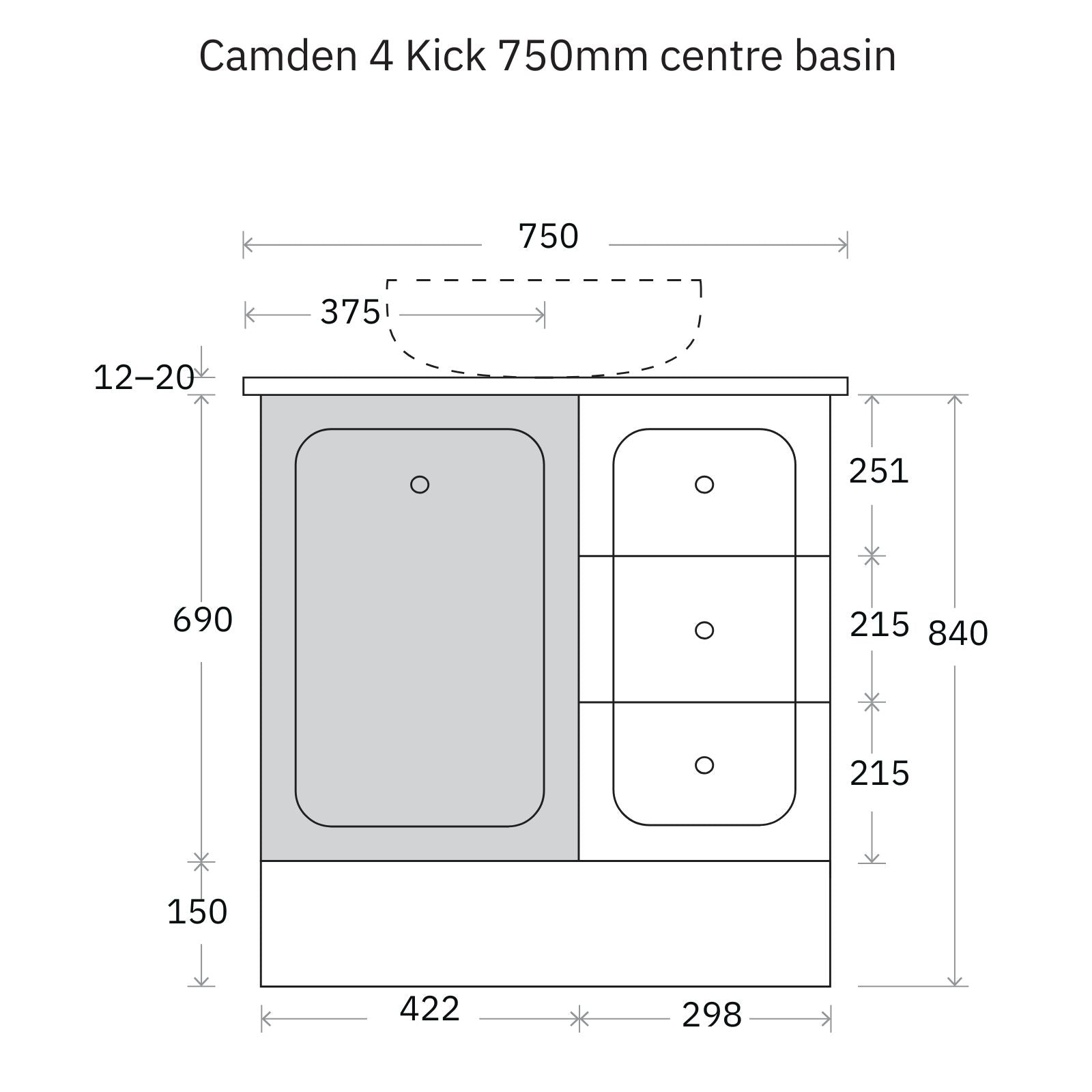 Technical Drawing Marquis Camden Floor Standing Vanity on Kickboard with Symphony Top CAMDEN4-FS-ST - The Blue Space
