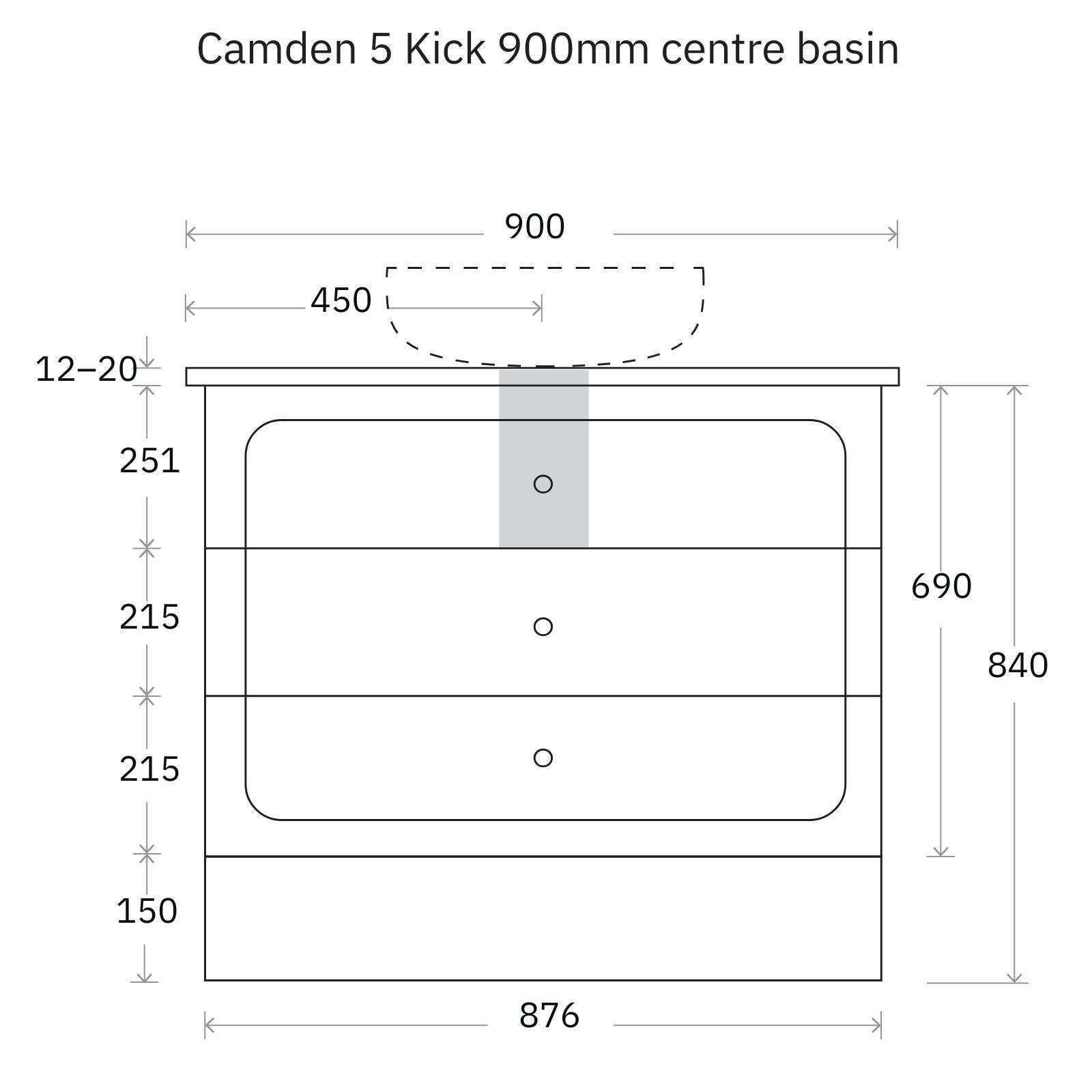 Technical Drawing Marquis Camden Floor Standing Vanity on Kickboard with Symphony Top CAMDEN5-FS-ST - The Blue Space