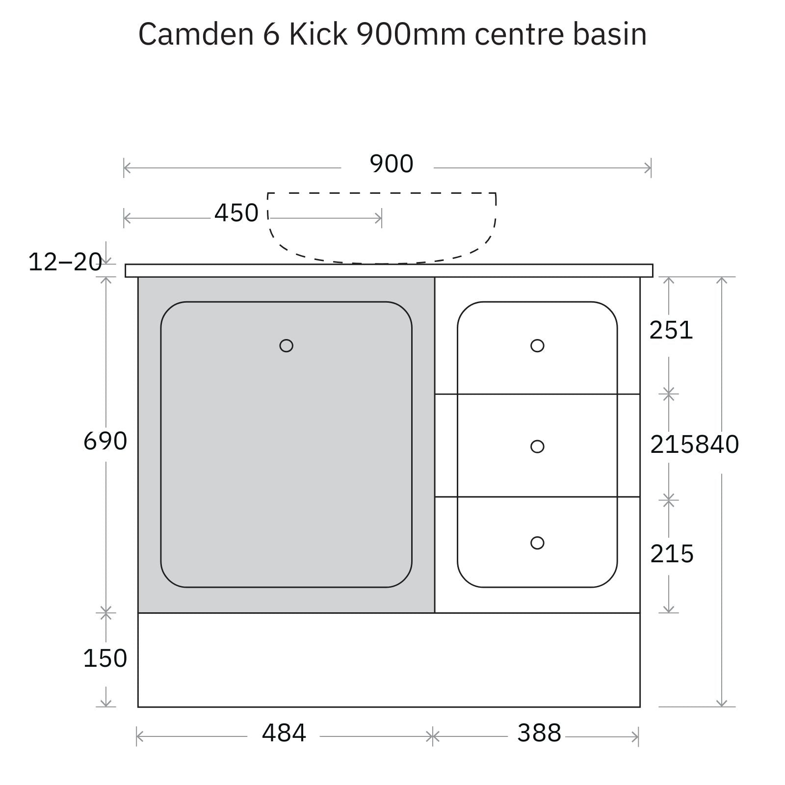 Technical Drawing Marquis Camden Floor Standing Vanity on Kickboard with Symphony Top CAMDEN6-FS-ST - The Blue Space