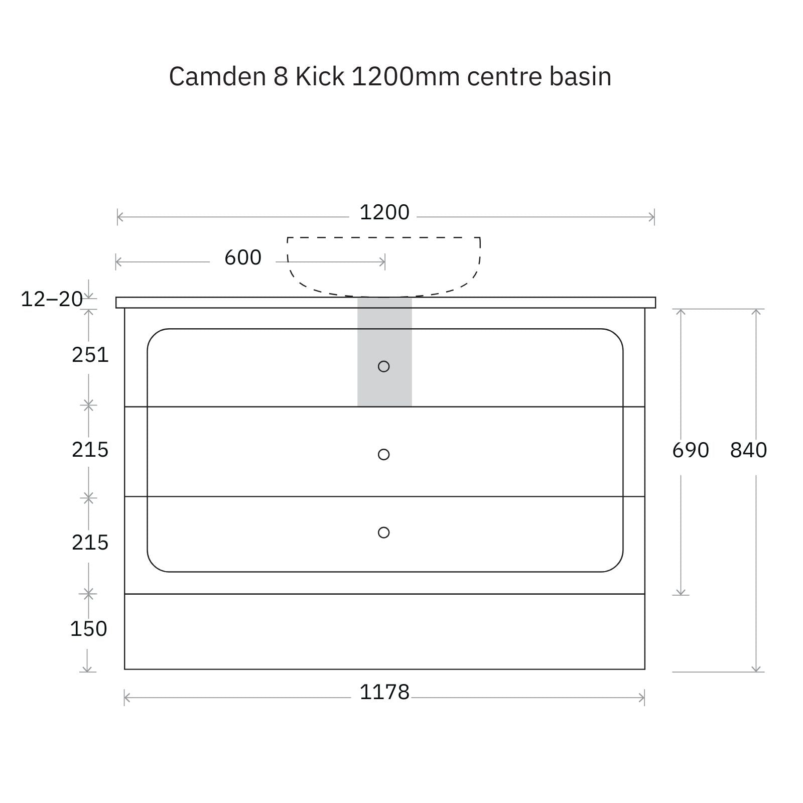 Technical Drawing Marquis Camden Floor Standing Vanity on Kickboard with Symphony Top CAMDEN8-FS-ST - The Blue Space