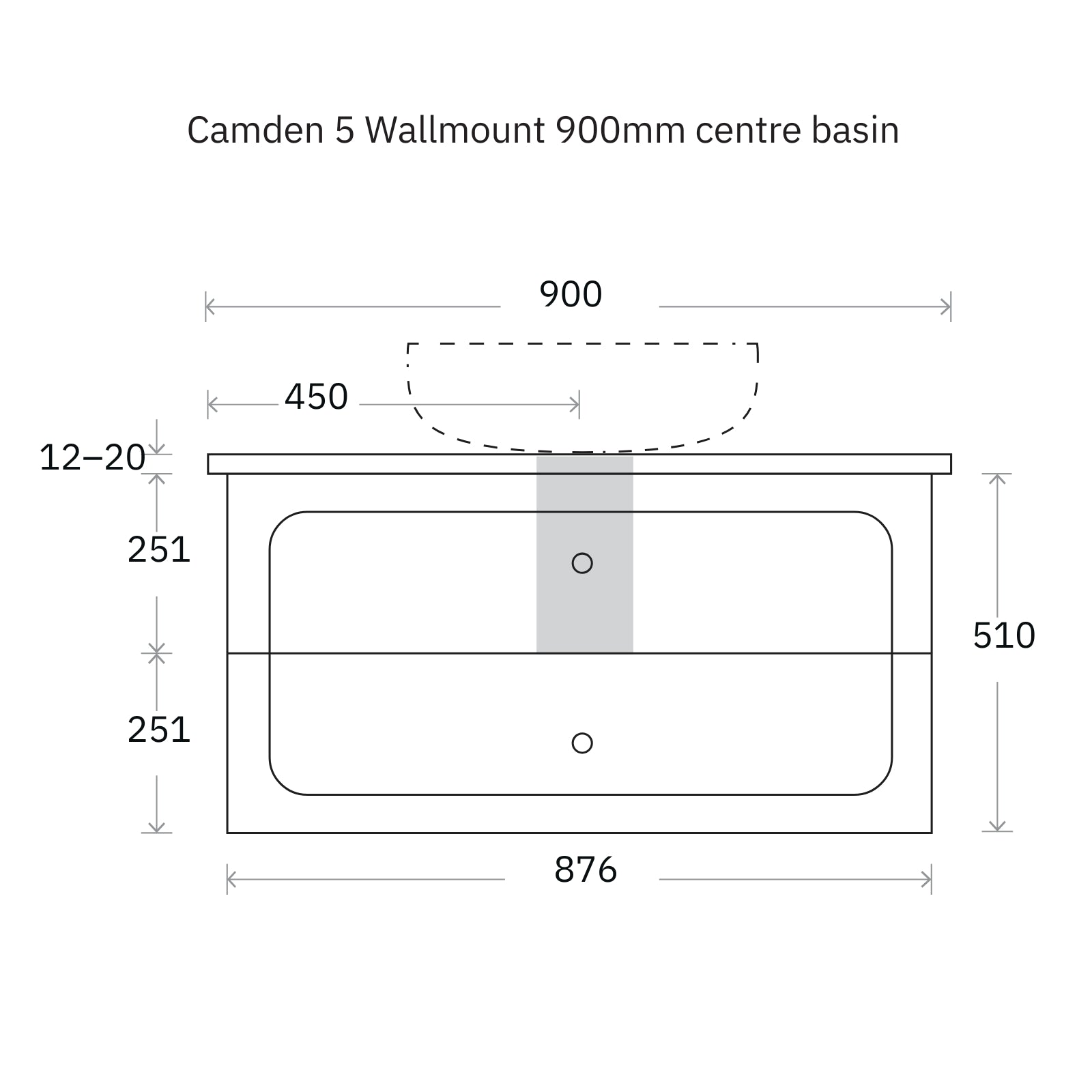 Technical Drawing Marquis Camden Wall Hung Vanity with Caesarstone, Vasari or Dekton Top CAMDEN5-WH - The Blue Space