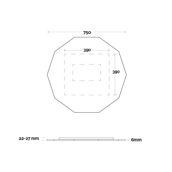 Marquis Deco Mirror 750mm Technical Drawing - The Blue Space