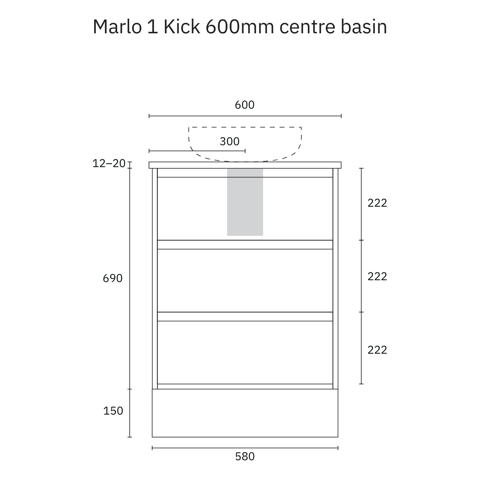 Technical Drawing Marquis Marlo Floor Standing Vanity with Kickboard and Symphony Top MARLO1-FS-ST - The Blue Space