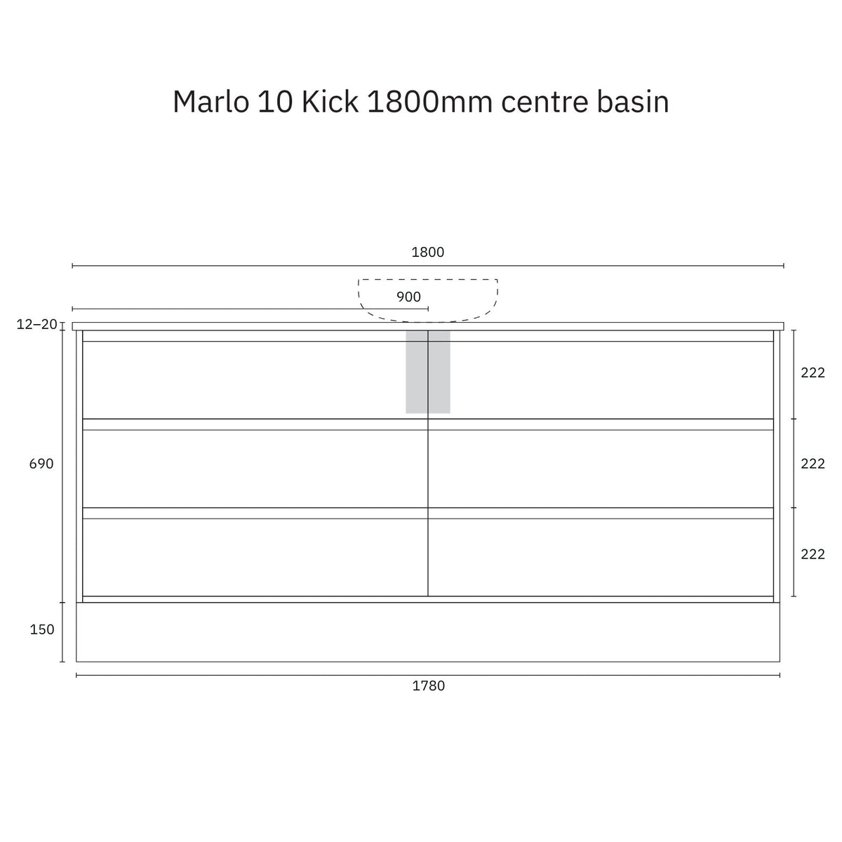 Technical Drawing Marquis Marlo Floor Standing Vanity with Kickboard and Symphony Top MARLO10-FS-ST - The Blue Space