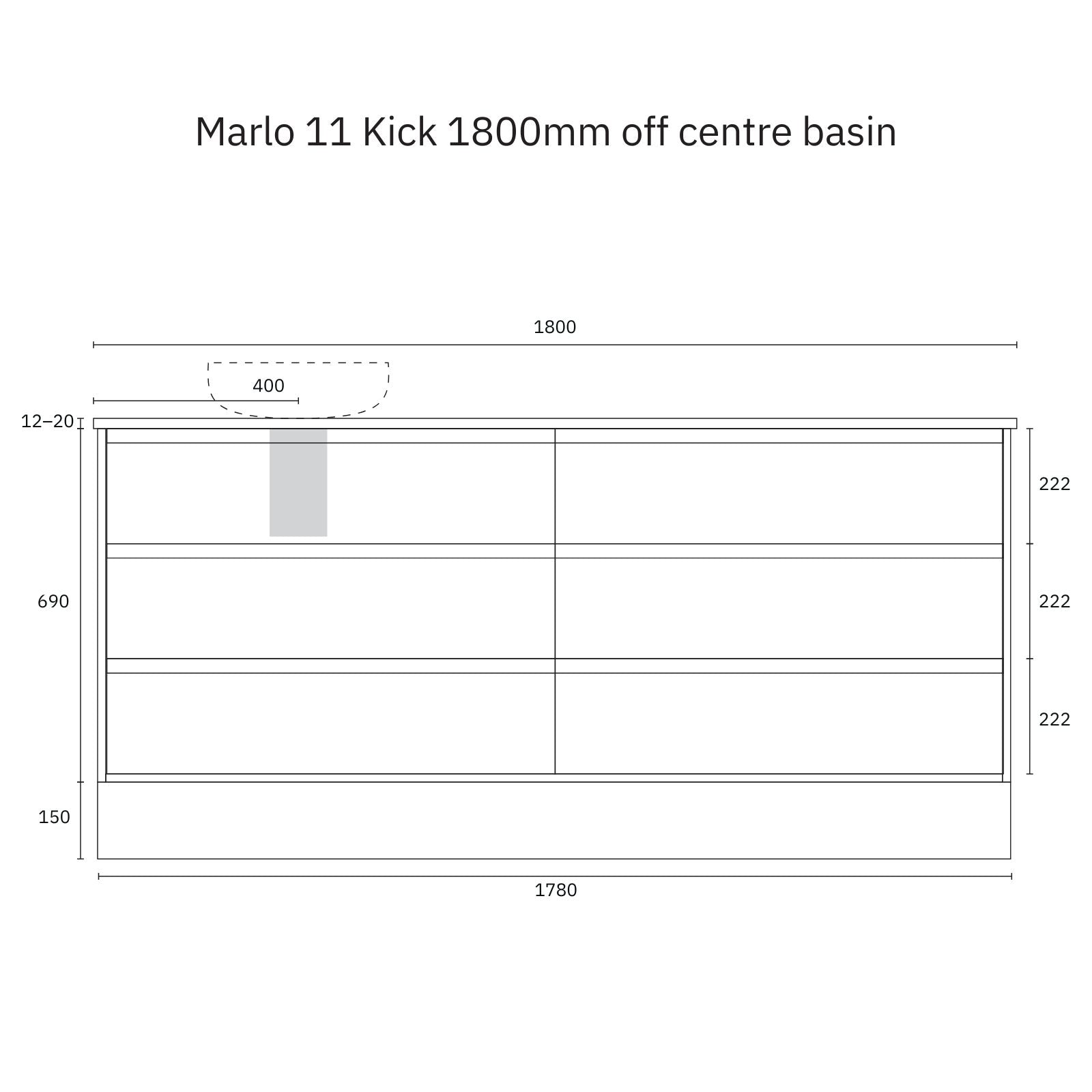 Technical Drawing Marquis Marlo Floor Standing Vanity with Kickboard and Symphony Top MARLO11-FS-ST - The Blue Space