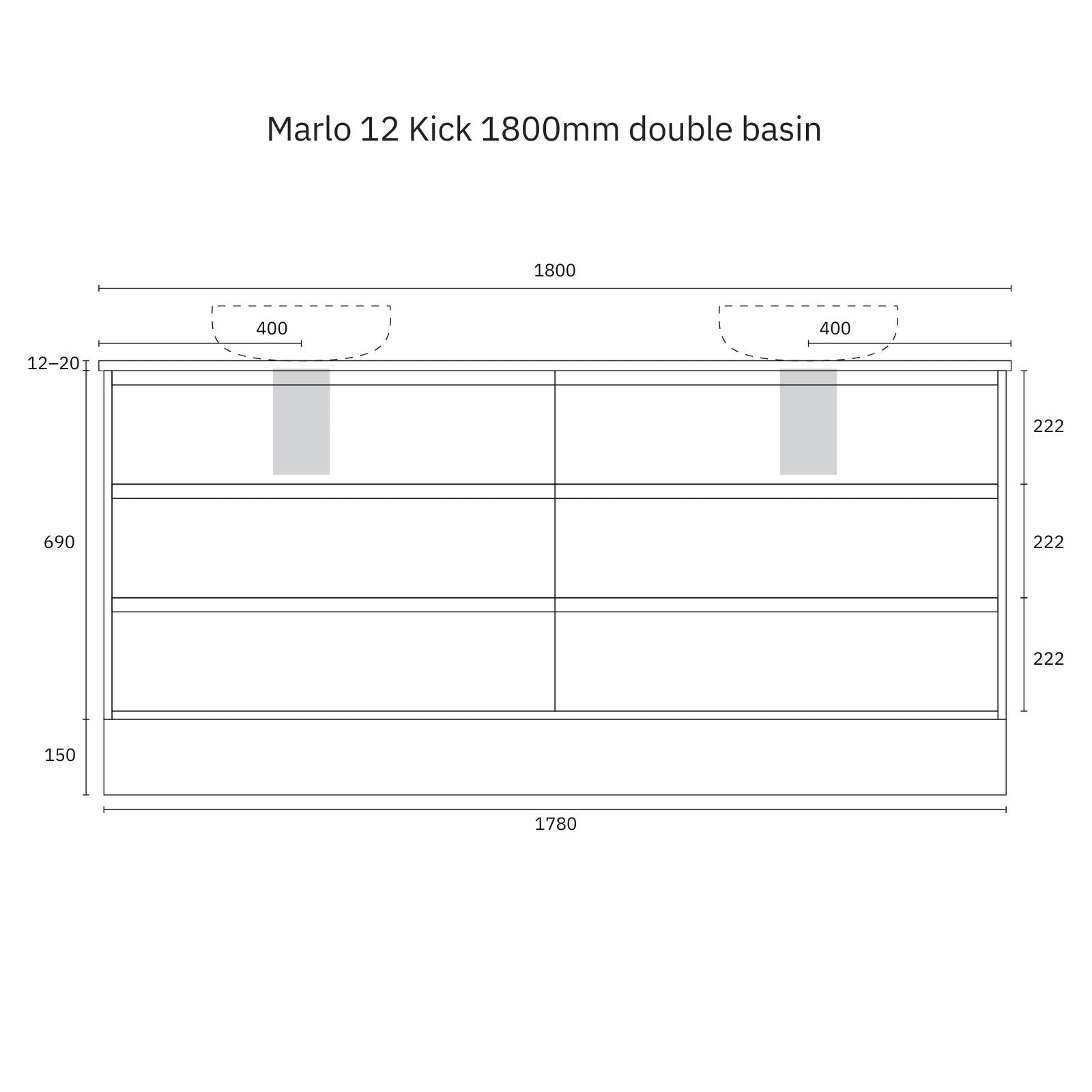 Technical Drawing Marquis Marlo Floor Standing Vanity with Kickboard and Symphony Top MARLO12-FS-ST - The Blue Space