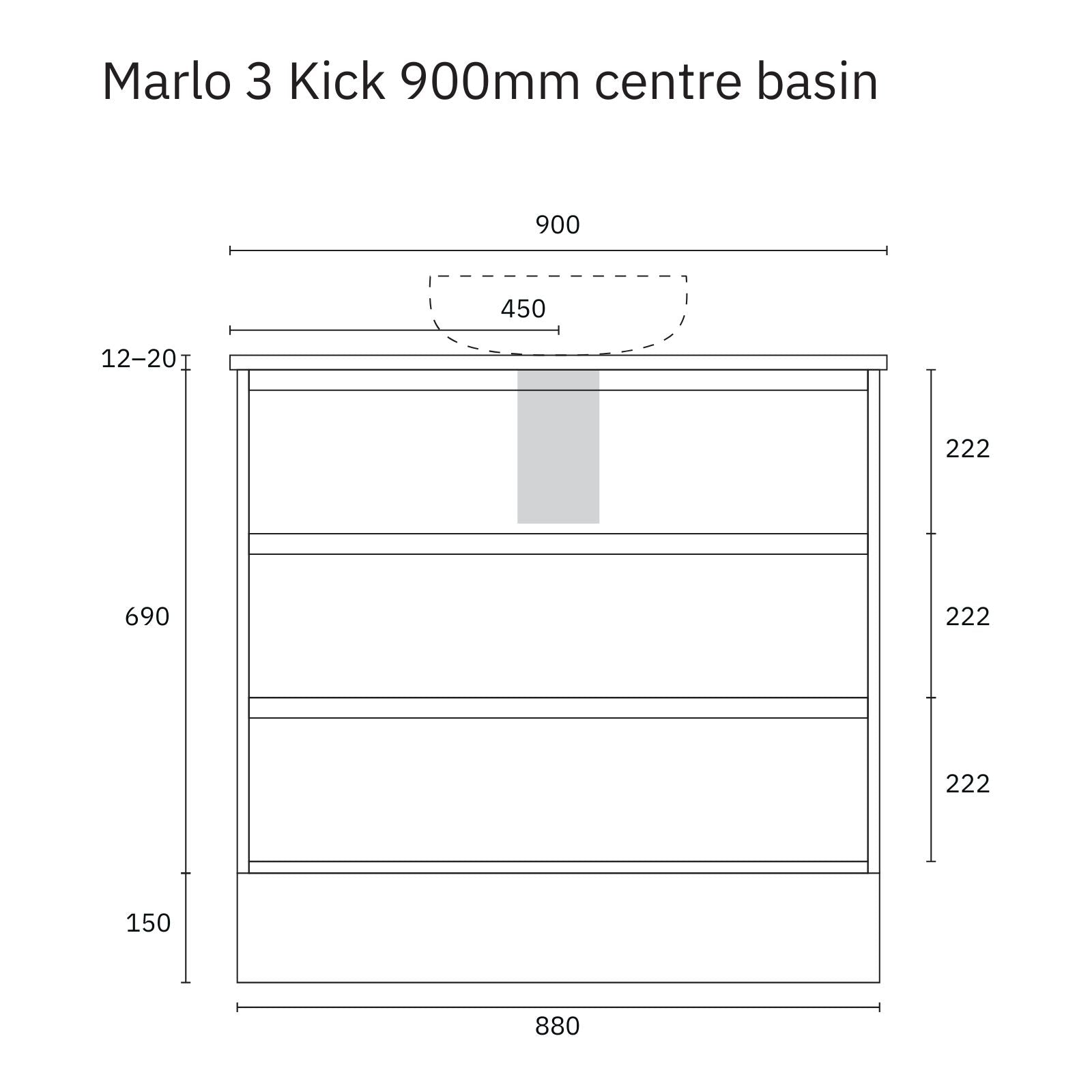 Technical Drawing Marquis Marlo Floor Standing Vanity with Kickboard and Symphony Top MARLO3-FS-ST - The Blue Space