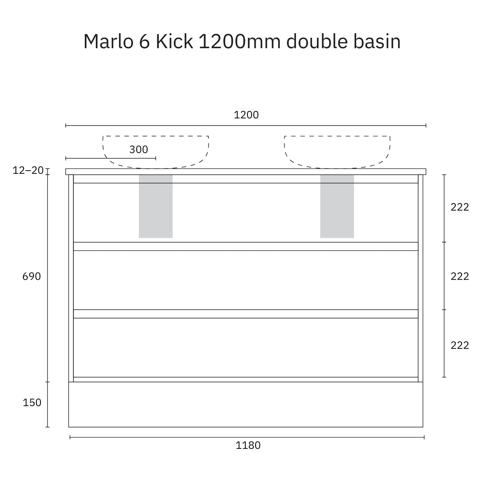 Technical Drawing Marquis Marlo Floor Standing Vanity with Kickboard and Symphony Top MARLO6-FS-ST - The Blue Space