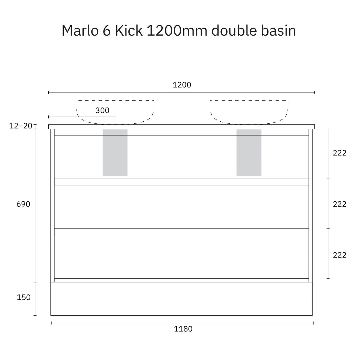 Technical Drawing Marquis Marlo Floor Standing Vanity with Kickboard and Symphony Top MARLO6-FS-ST - The Blue Space