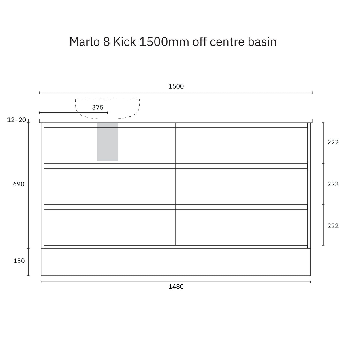 Technical Drawing Marquis Marlo Floor Standing Vanity with Kickboard and Symphony Top MARLO8-FS-ST - The Blue Space