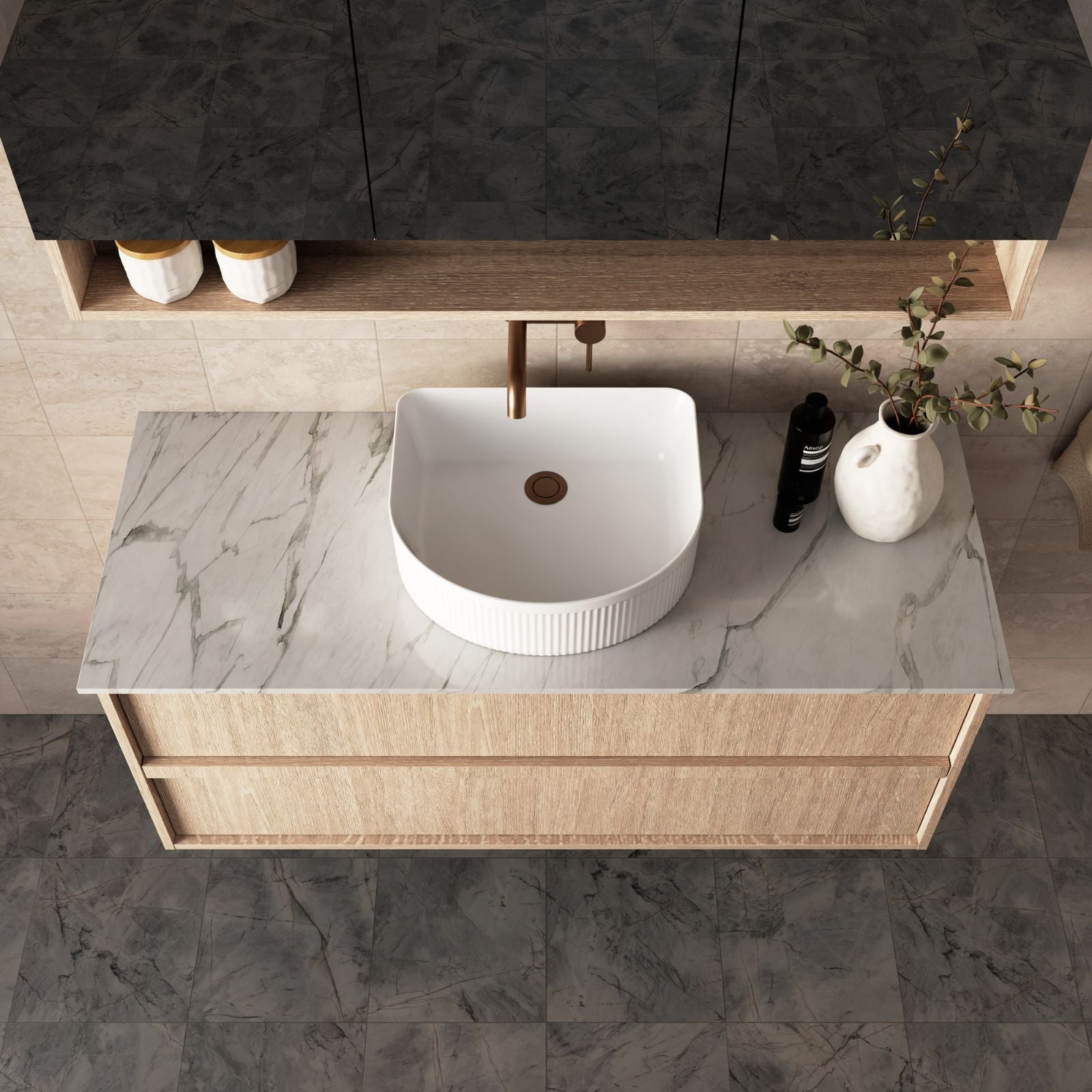 Lifestyle Marquis Marlo Wall Hung Vanity with Caesarstone, Vasari or Dekton Top MARLO7-WH - The Blue Space