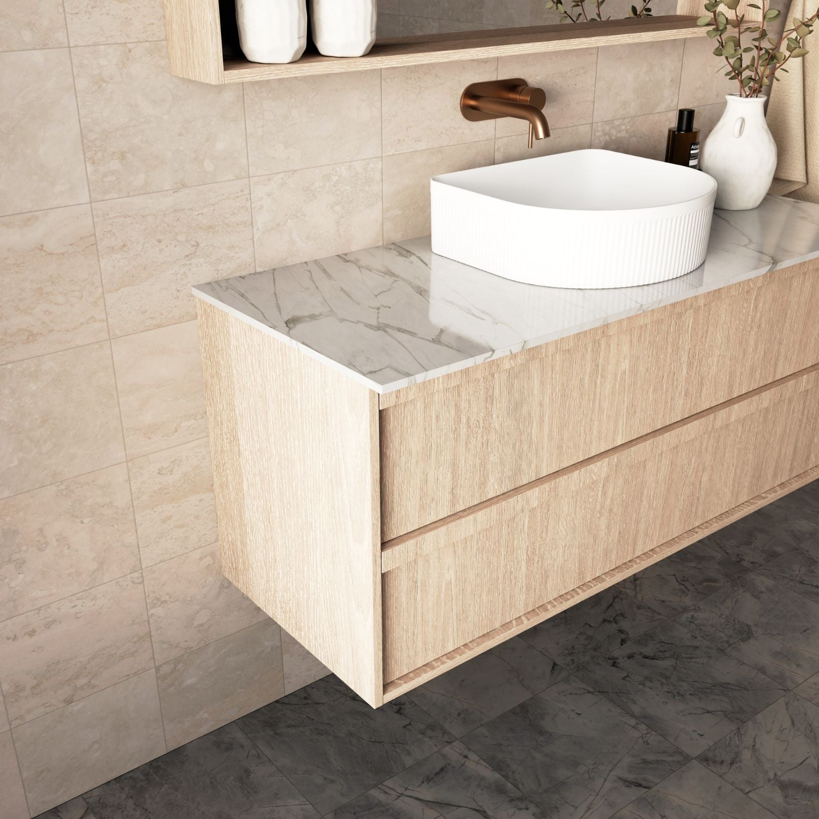 Lifestyle Marquis Marlo Wall Hung Vanity with Caesarstone, Vasari or Dekton Top MARLO7-WH - The Blue Space