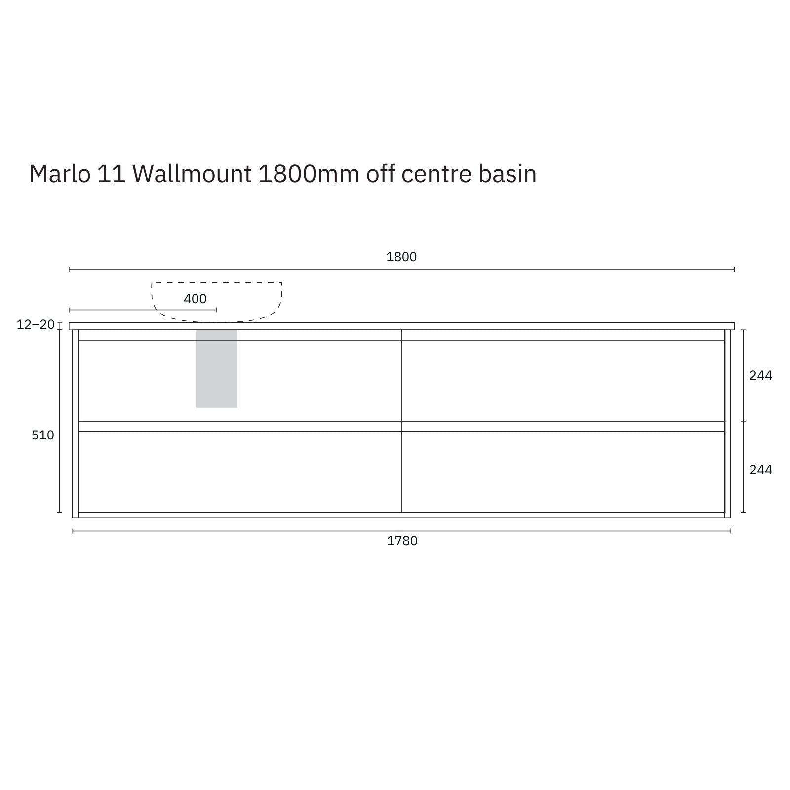 Technical Drawing Marquis Marlo Wall Hung Vanity with Caesarstone, Vasari or Dekton Top MARLO11-WH - The Blue Space
