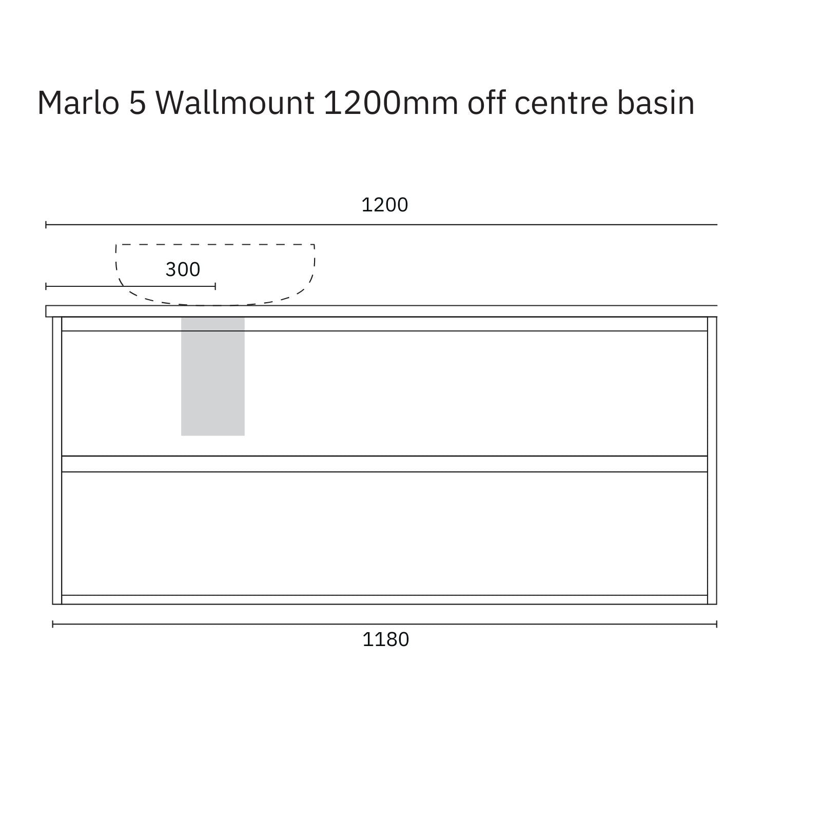 Technical Drawing Marquis Marlo Wall Hung Vanity with Caesarstone, Vasari or Dekton Top MARLO5-WH - The Blue Space