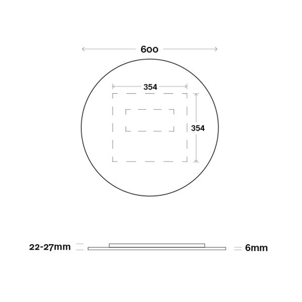 Marquis Orbit Mirror 600mm Technical Drawing - The Blue Space