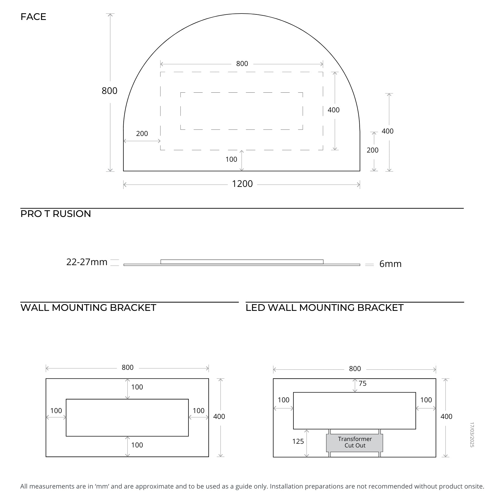 Technical Drawing Marquis Palmer Frameless Mirror 1200mm x 800mm PALMER - The Blue Space