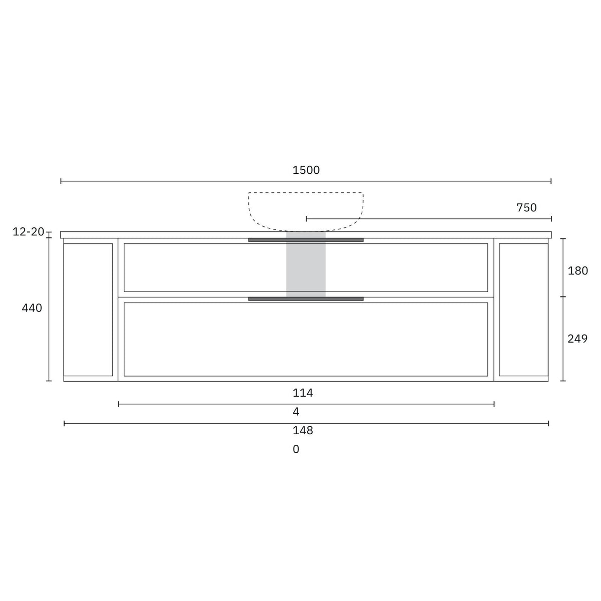 Technical Drawing Marquis Reef Wall Hung Vanity with Symphony Top REEF5-WH-ST - The Blue Space