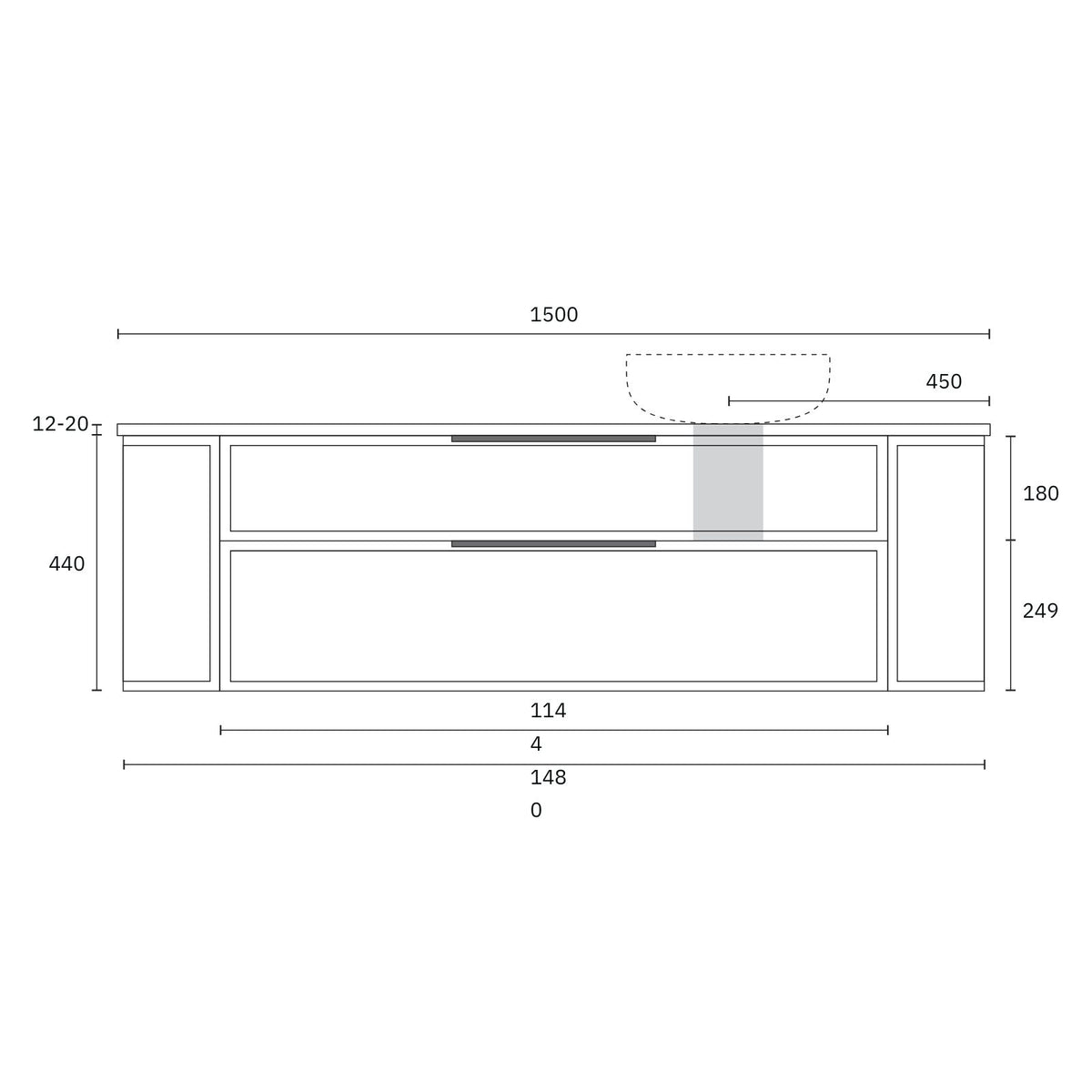 Technical Drawing Marquis Reef Wall Hung Vanity with Symphony Top REEF6-WH-ST - The Blue Space