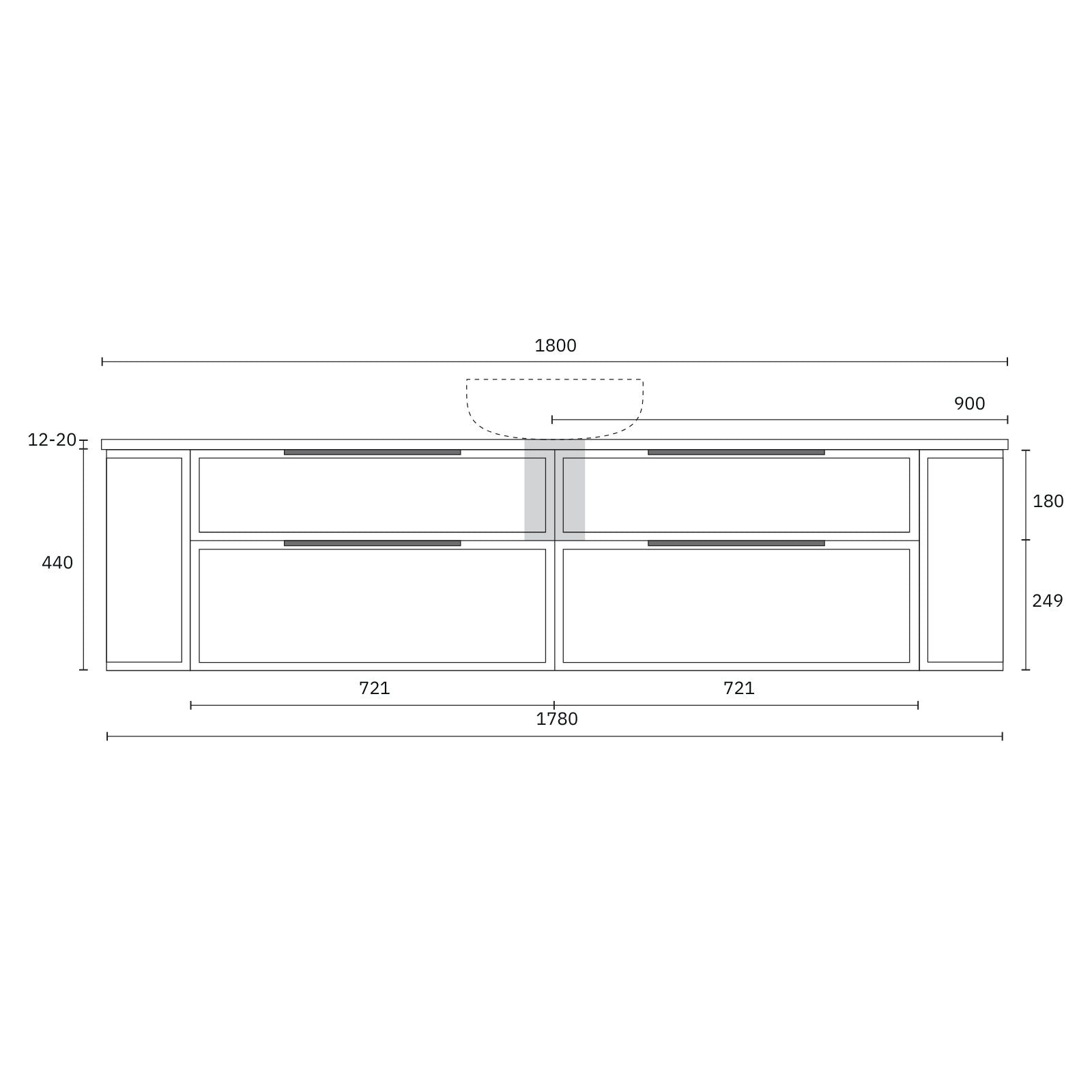 Technical Drawing Marquis Reef Wall Hung Vanity with Symphony Top REEF8-WH-ST - The Blue Space