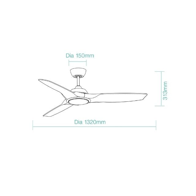 Martec Impact DC 1320mm Ceiling Fan with LED Light Matt White