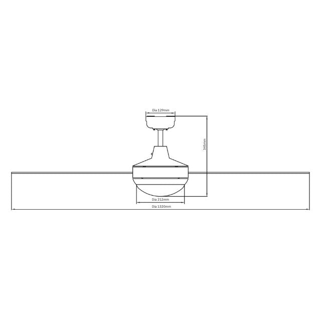 Line Drawing Martec Lifestyle 1320mm 4 Blade Ceiling Fan with 24w LED Light White DLS1343W - The Blue Space