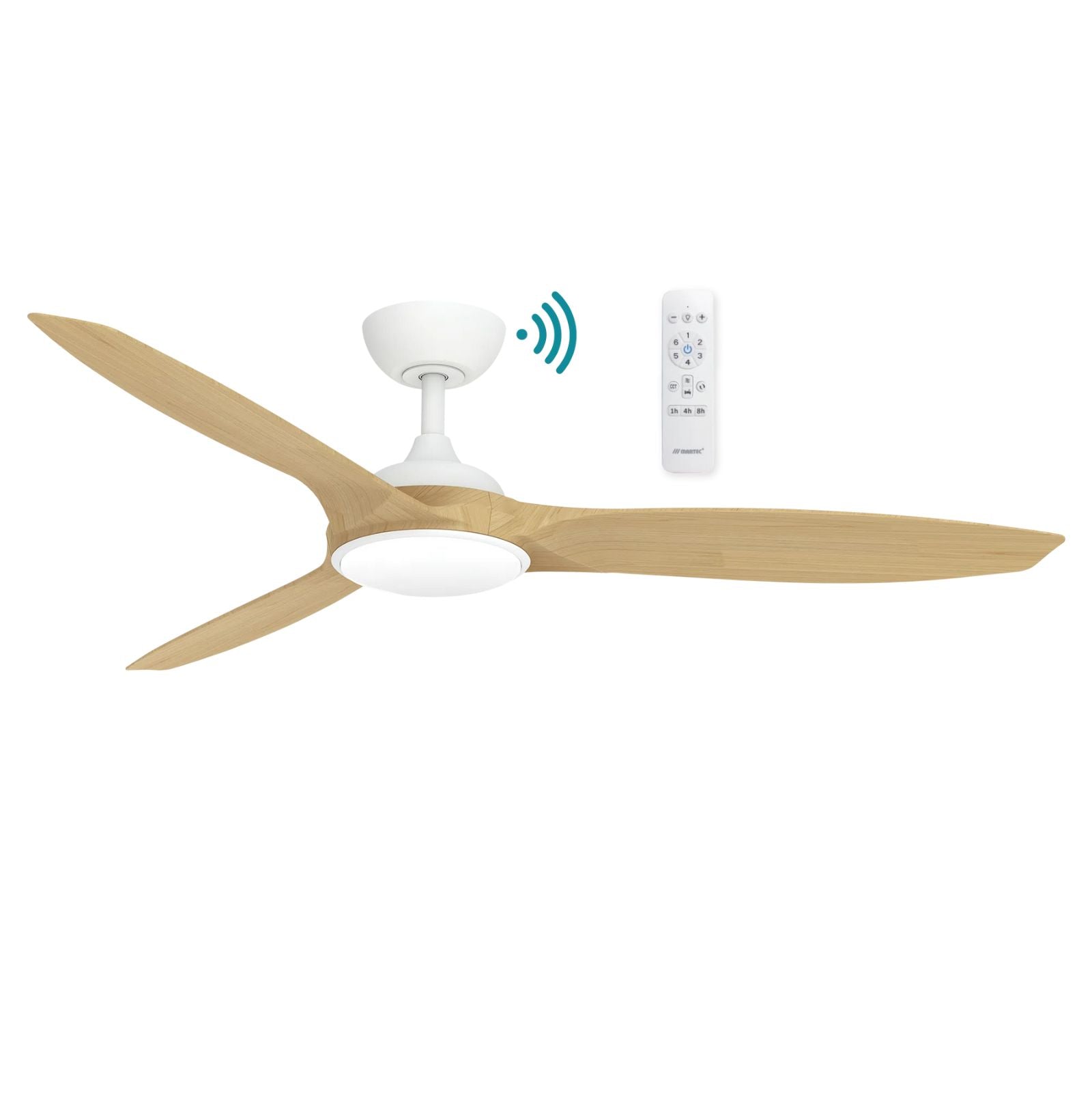 Martec Newport 1420mm DC Ceiling Fan with LED Light Matte White/Oak MDCN1433WO - The Blue Space
