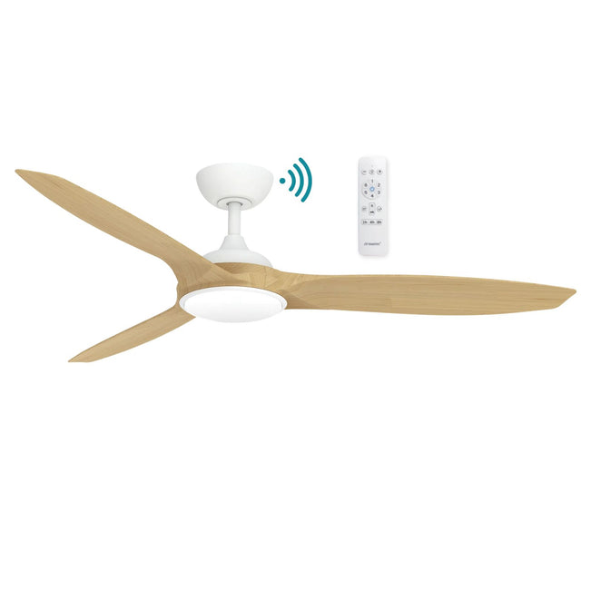 Martec Newport 1420mm DC Ceiling Fan with LED Light Matte White/Oak MDCN1433WO - The Blue Space
