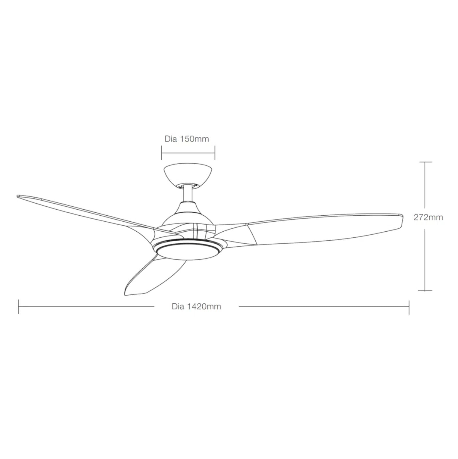Line Drawing Martec Newport 1420mm DC Ceiling Fan with LED Light Matte White/Oak MDCN1433WO - The Blue Space